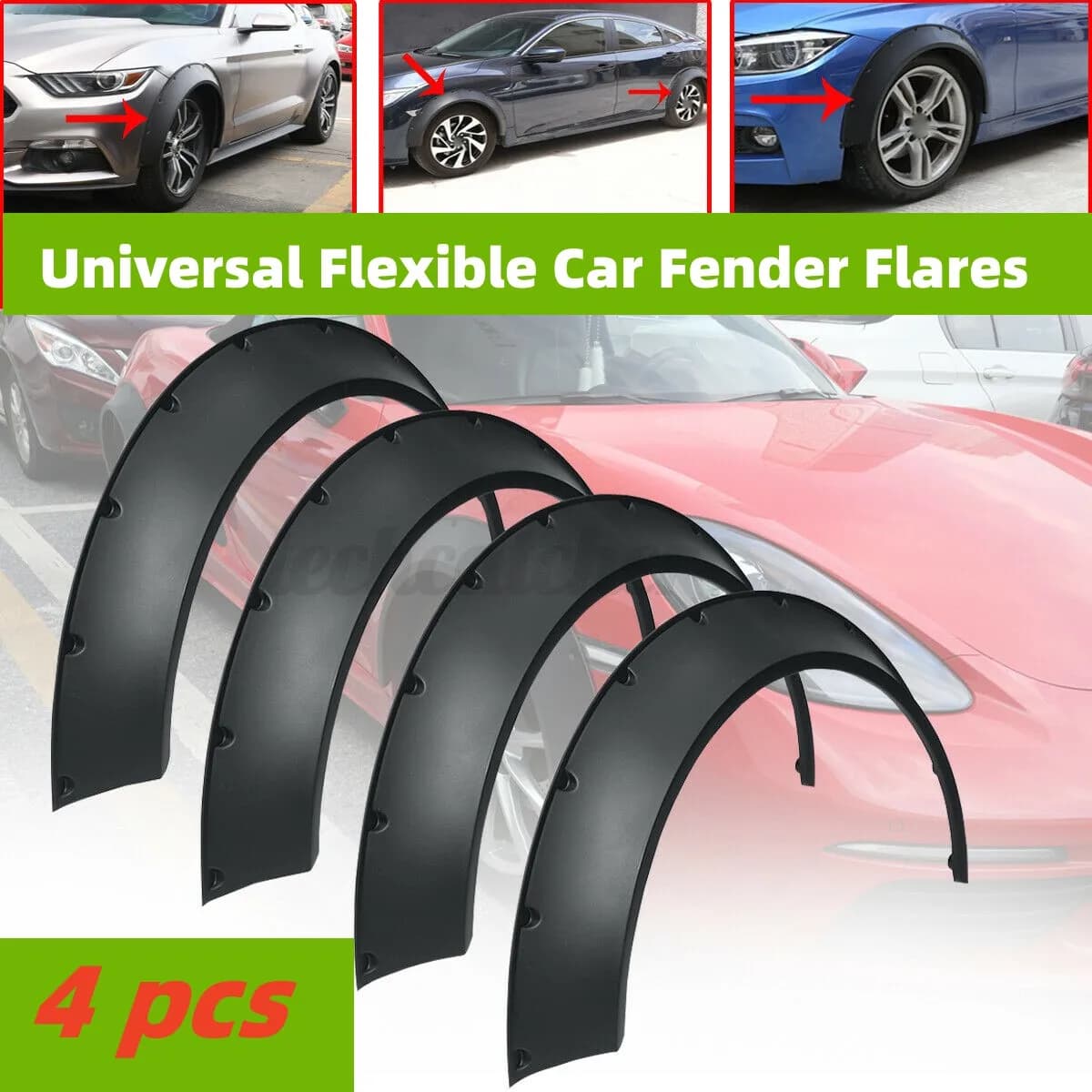 4Pcs 3.1"/80mm Universal Flexible Extra Wide Body Wheel Arches Car Fender Flares