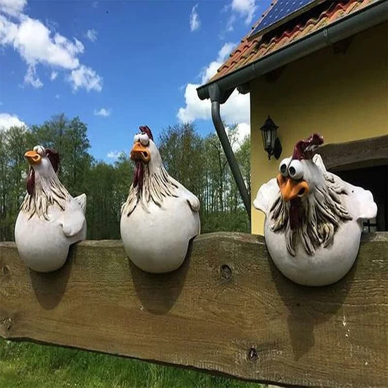 Funny fence decoration chicken parody rooster courtyard decoration ornaments resin handicrafts gardening garden decoration