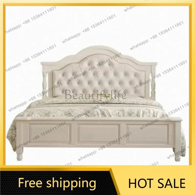 FG Princess Nordic Double Bed White Carved Wood Comferter Luxury Queen Double Bed Home Design Cama Matrimonio Home Furniture