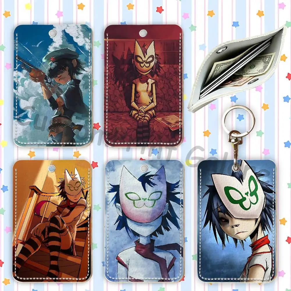 G-GorillazES N-Noodle PU Leather Holder For Bank Business Work Card Holder Student Card Case Bus Card Keychain