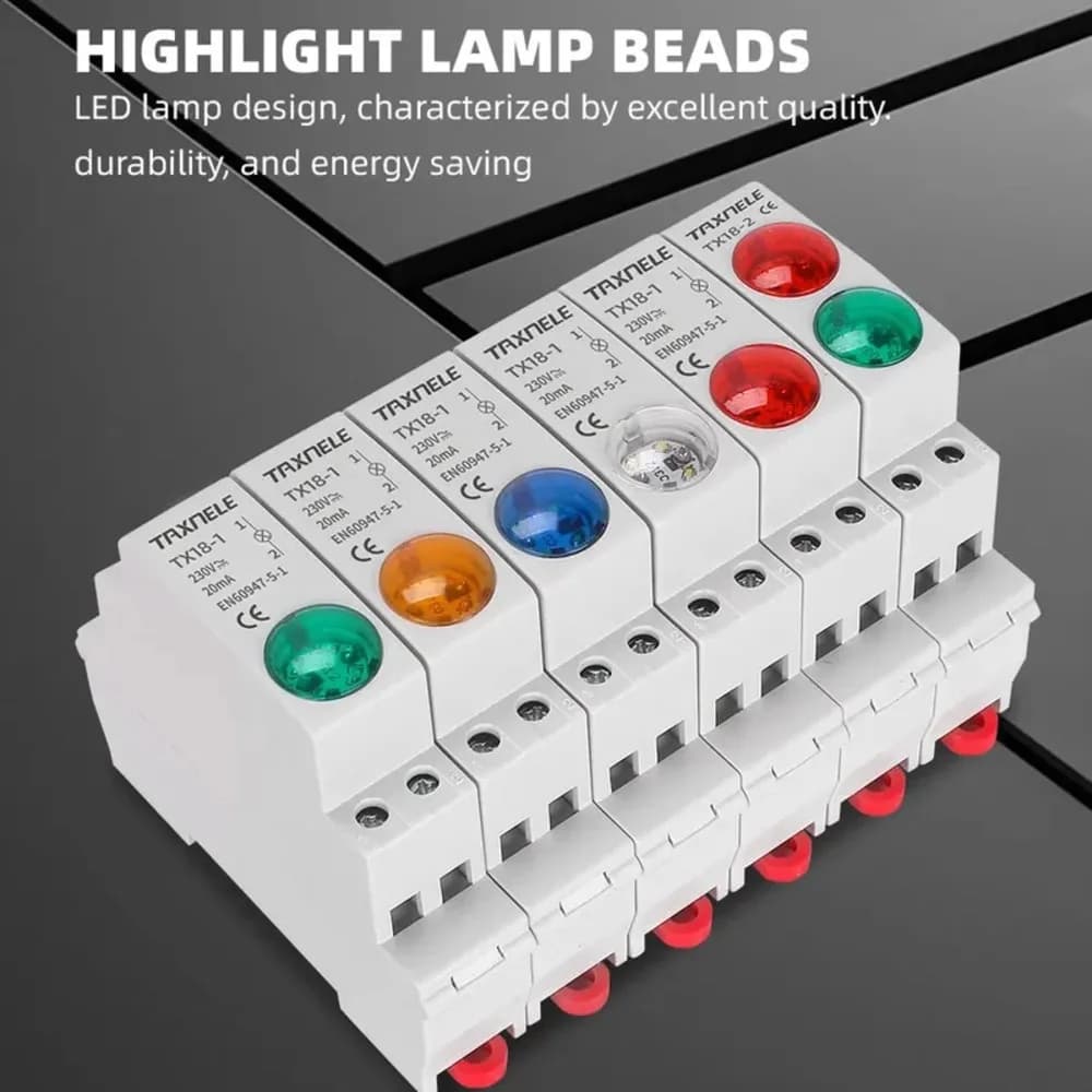 Din Rail 18mm Signal Indicator Light AC/DC 220V 230V LED Pilot Lights Indicator Lamp 50Hz/60Hz Red Green Blue Orange White