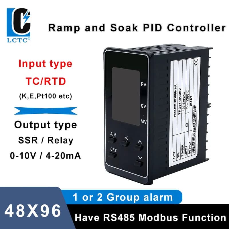 LCTC PID Ramp Soaking Temperature Controller Programmable 4-20mA SSR Relay 0-10V Output TC/RTD Input With RS485 48X96mm