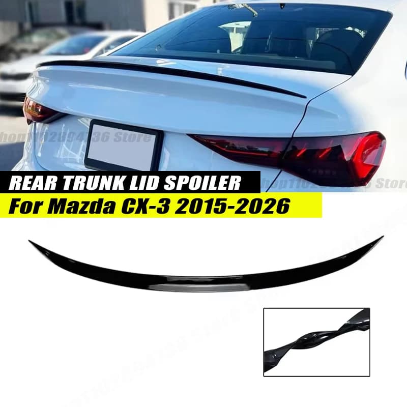 120CM Gloss Black Soft Rubber Rear Trunk Spoiler Lip Splitter 5D Carbon Look Car Accessories For Mazda CX-3 2015-2026