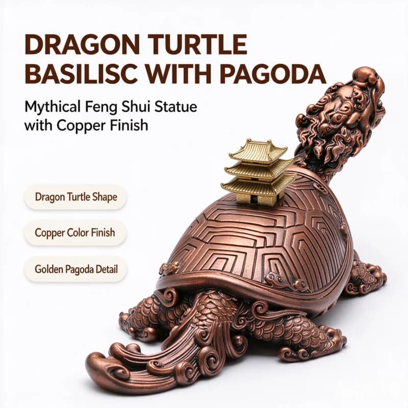 Dragon Tortoise Figurine Carrying Mini Pagoda Feng Shui Ornament Metal Craft Home Tabletop Decoration Collector Gift