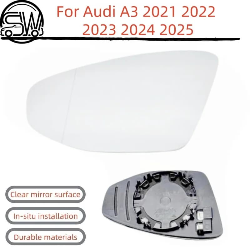 For Audi A3 2021 2022 2023 2024 2025 model heated rearview mirror replacement lenses with heating defrost function.