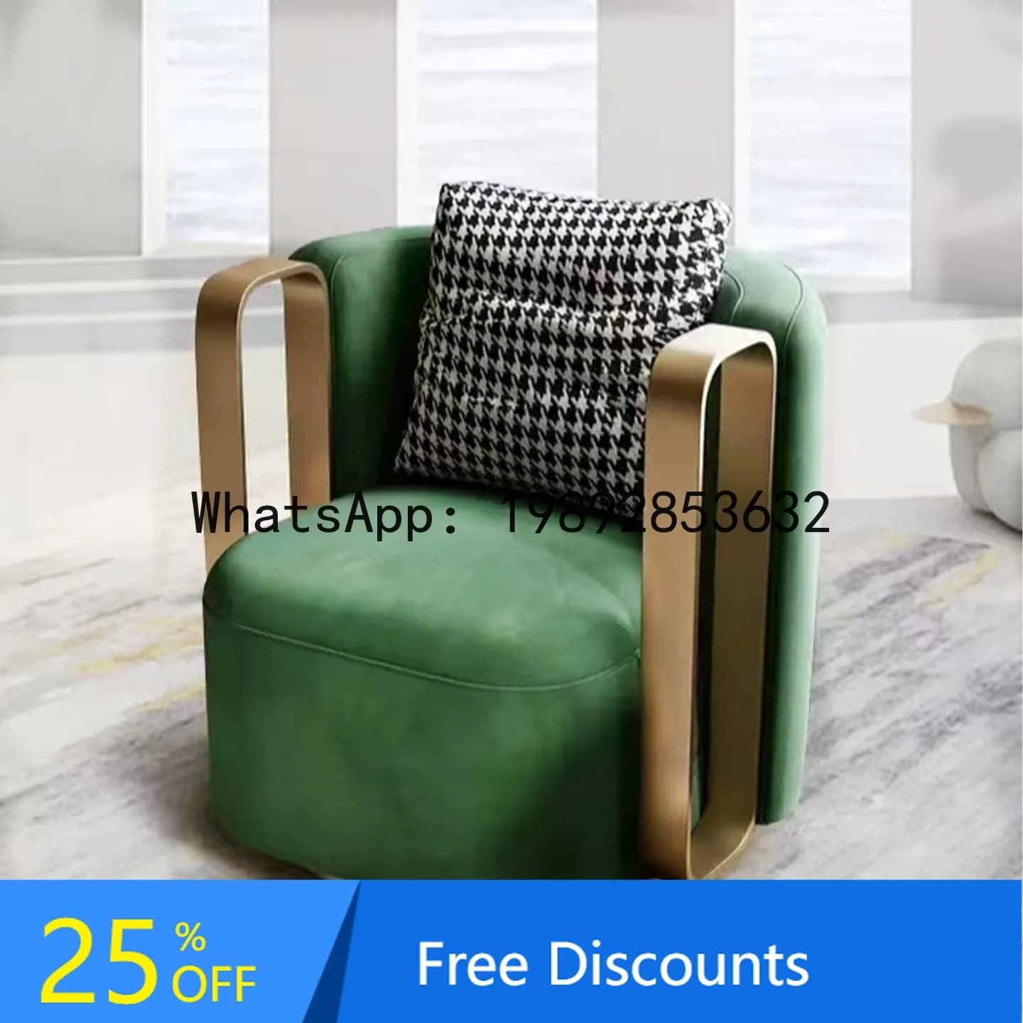 YFY Italian Style Light Luxury Stainless Steel Rotatable Single Sofa Chair Designer Model Hotel Living Room Velvet Leisure