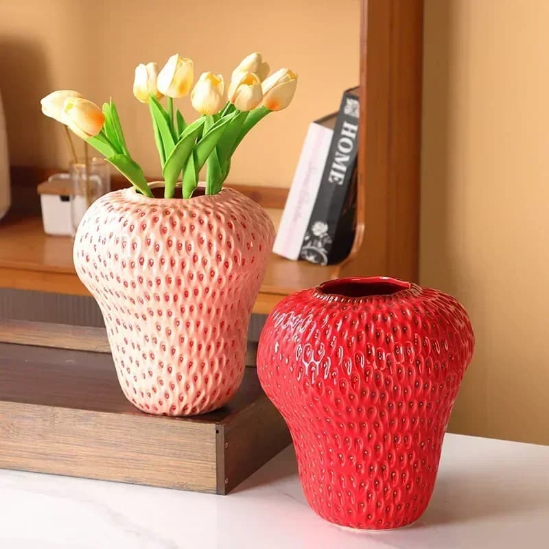 Ceramic Vases Cartoon Strawberry Vase Flowerpot Girl Children Room Living Room Decor Flower Pot Home Decoration Accessories
