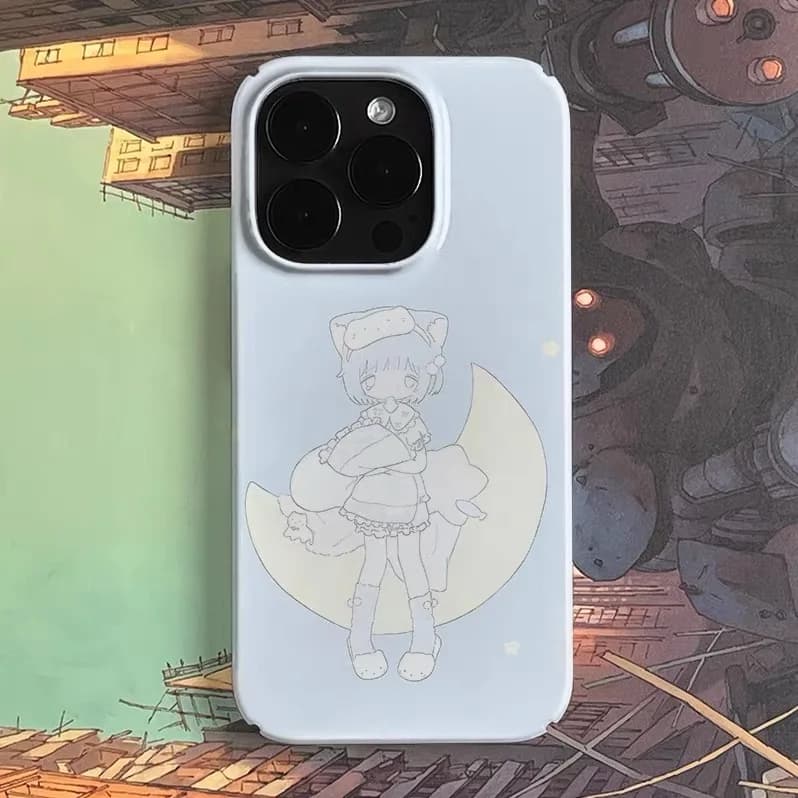 Ins Korean Blue Cute Moon Girl Phone Case for IPHONE 17 Air 16E 15 PROMAX 14 Plus 13 12 MINI 11PRO 16Plus XR Acrylic Phone Cover