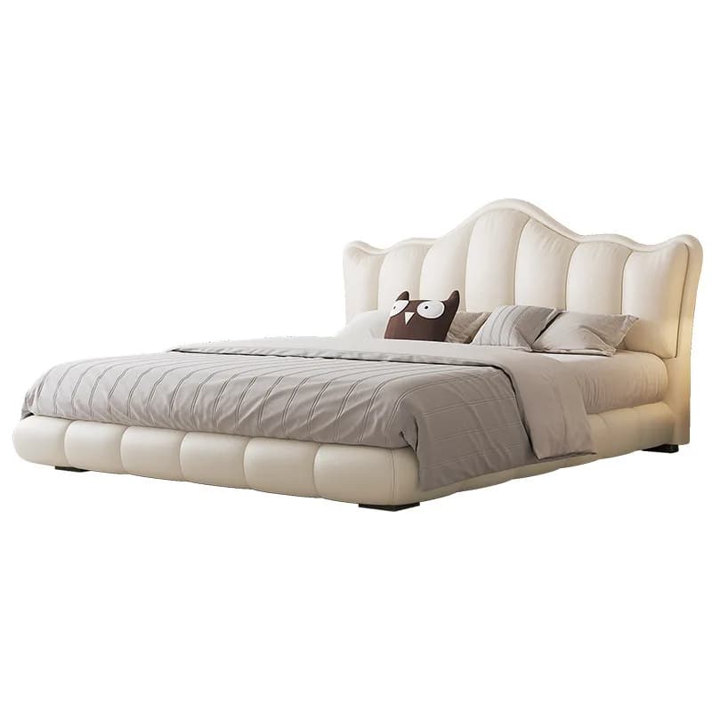 French cream style leather master bedroom first layer cowhide high-end light luxury modern simple double wedding bed