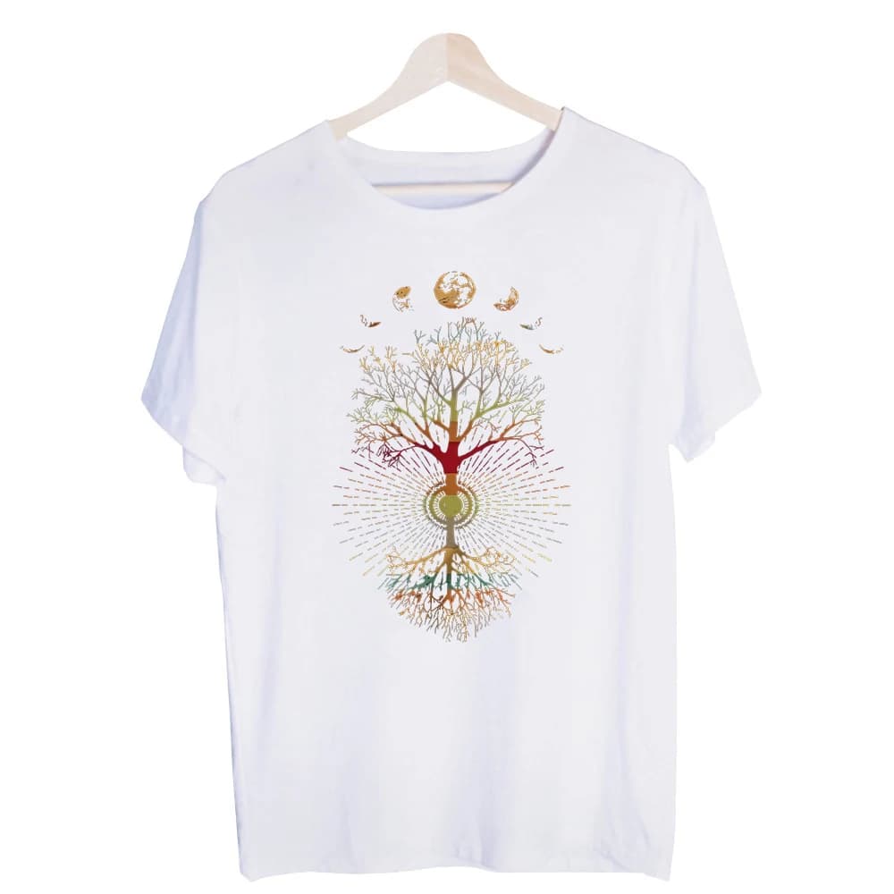 Men's Tree of Life Moon Phase Graphic Tee, Short Sleeve Crew Neck T-Shirt for Spiritual Casual Wear and Daily Outfits