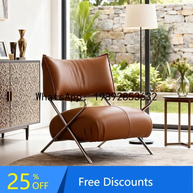 LYY Retro Style Living Room Bedroom Creative Stainless Steel Single Sofa Chair Balcony Study Reading Leisure Armchair with