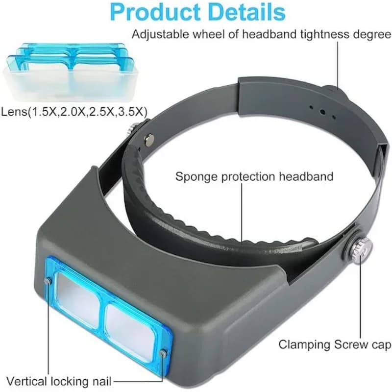 Lupa con banda para la cabeza, lupa manos libres, visera con lupa para reparación relojes electrónicos y joyería