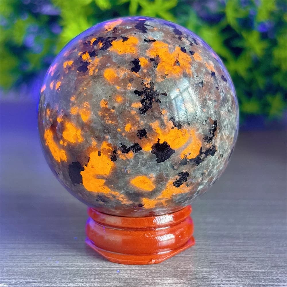 Yooperlite Sphere Natural Crystal Home Decoration Room decor Luck Quartz Stone Garden Healing Energy Love Gifts +Stand