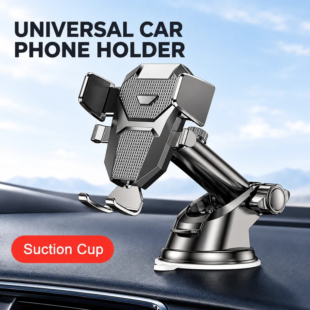 Universal Car Phone Holder 2026, 360° Suction Windshield Dashboard Mount for 4.0-7 Inch Smartphones