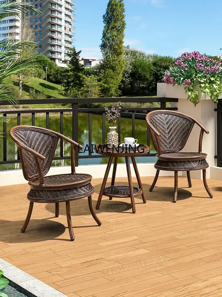 LYN rattan chair three-piece balcony outdoor courtyard European-style one table and two chairs combination mini table and chairs