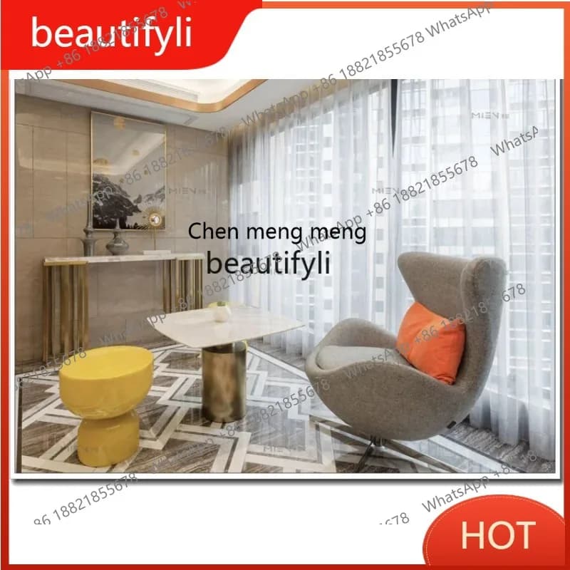 A85 Modern Minimalist round Natural Marble Conference Table Metal Reception Table Rest Area Reception Table