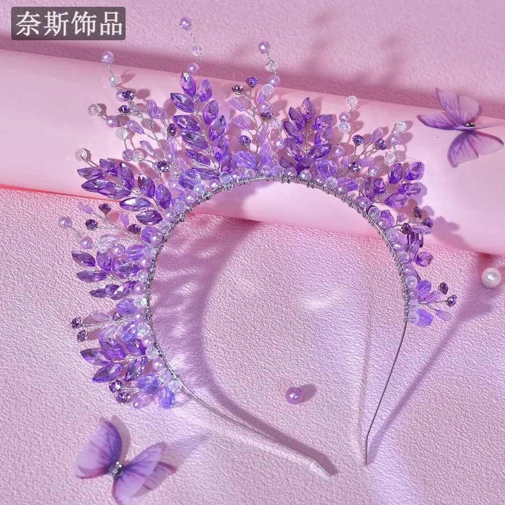 ww27 Bridal Tiara Universal Crown Purple Flash Rhinestone Crown Bridal Tiara