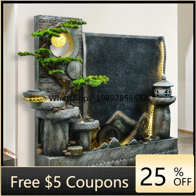 LYY Large Water Curtain Wall Flowing Water Screen Living Room Partition Stone Mill Fountain Ornament Feng Shui Wheel Rockery