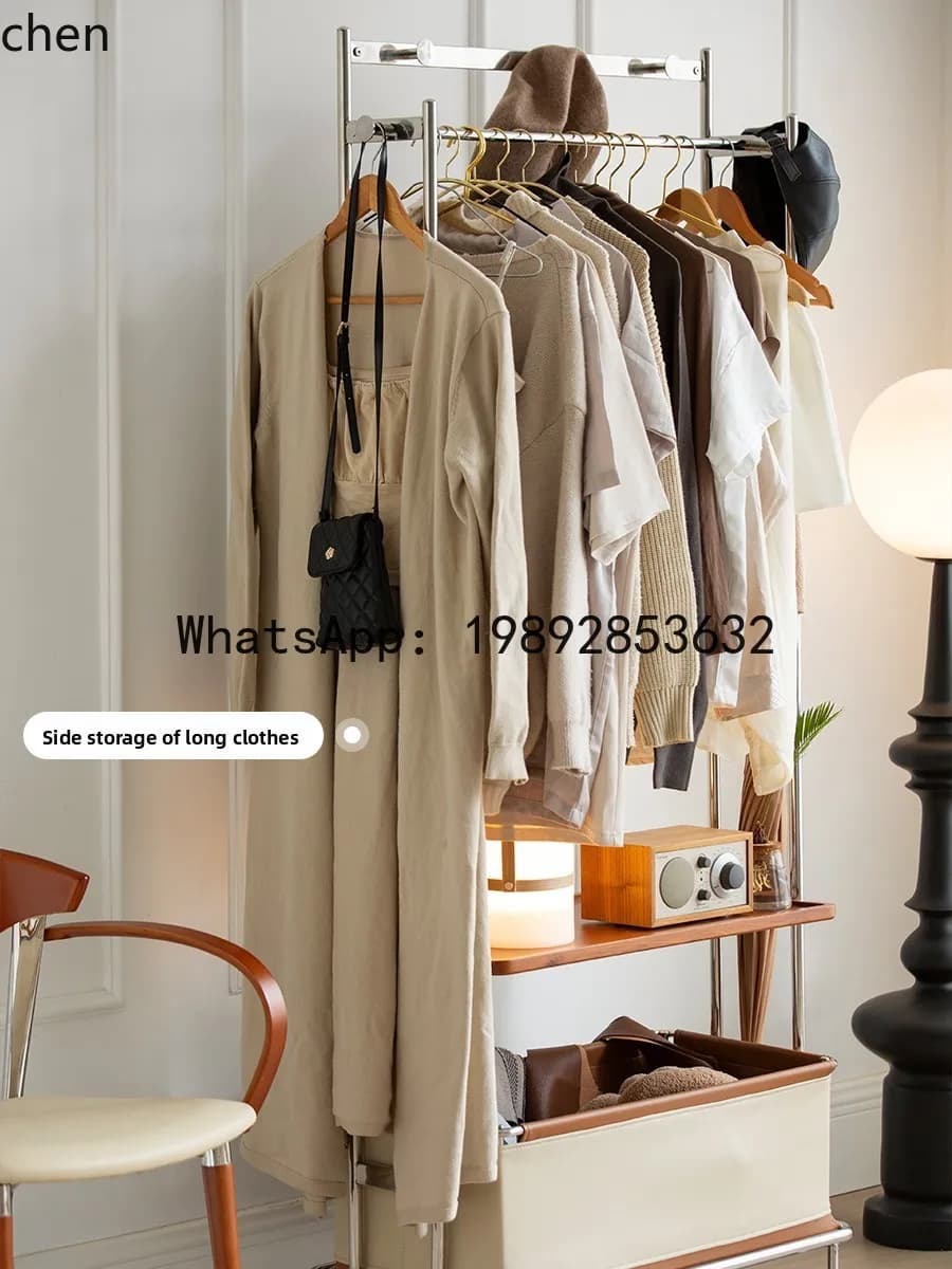 solid wood coat rack floor mobile hanger bedroom stainless steel clothes rack