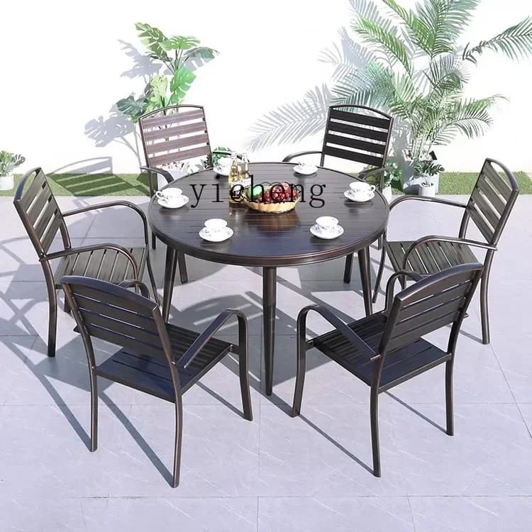 D24 Aluminum Alloy Outdoor Tables And Chairs Outdoor Villa Courtyard Open-air Balcony Leisure Cast Aluminum Tables And Chairs