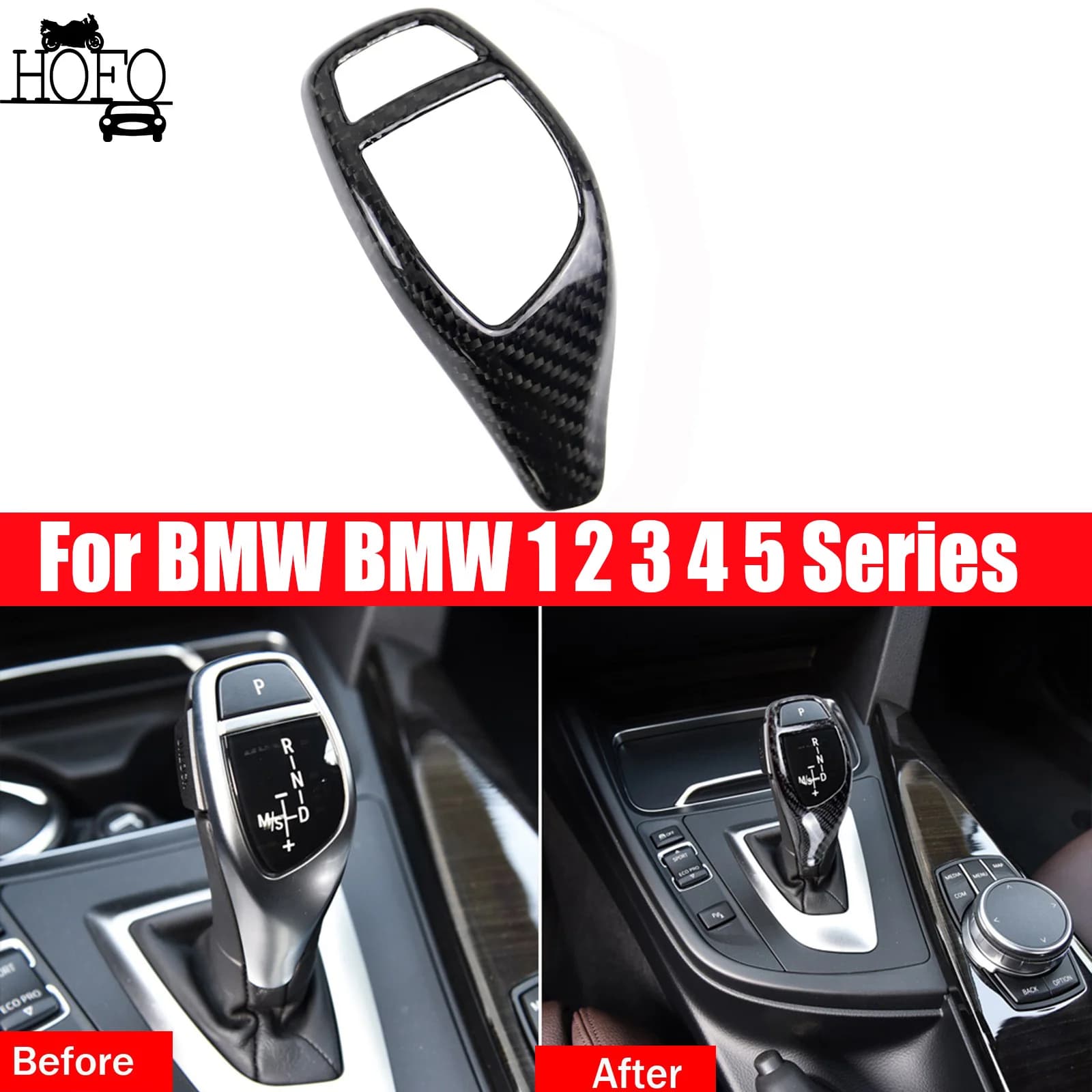 RED Carbon Fiber Gear Knob Trim Cover for BMW BMW F20 F30 F31 F34 2012-2017