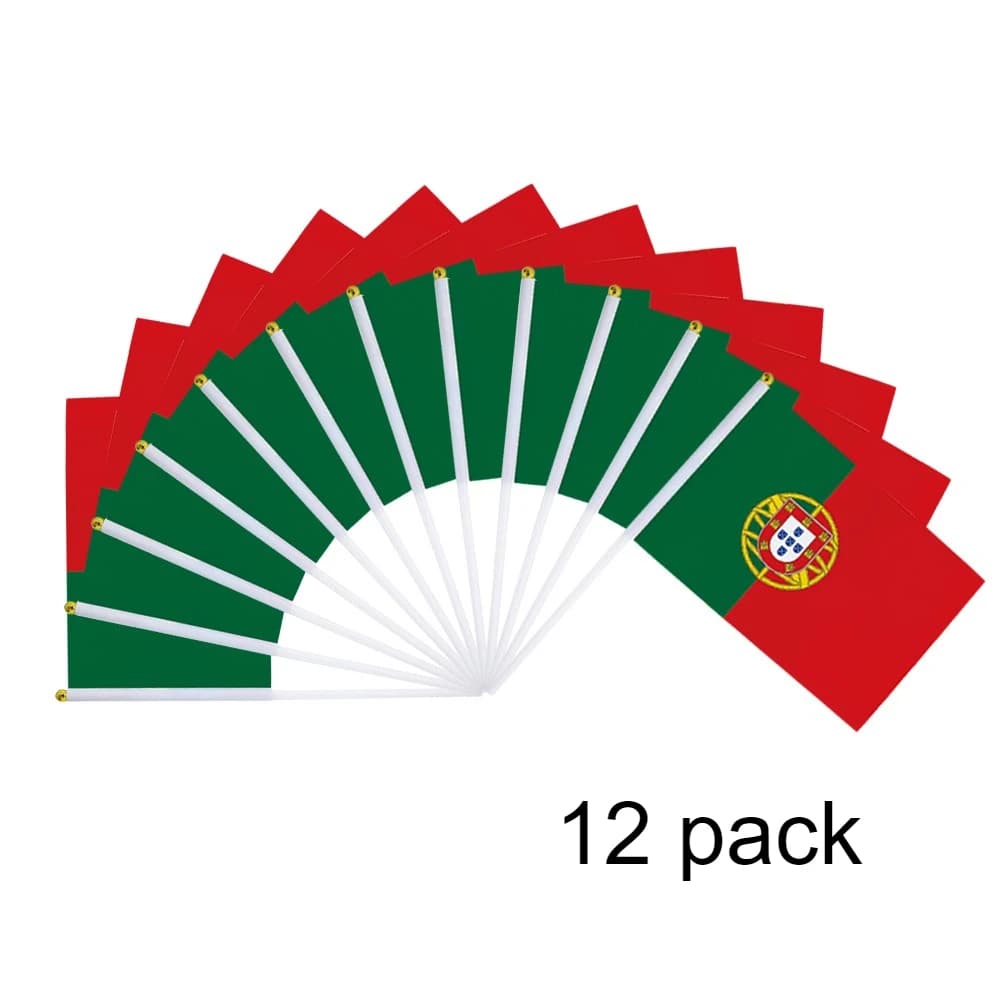 12 Pack of Mini Handheld Portugal Flags on a Stick, Perfect for Celebrations, Parades, Sports Events, And Patriotic Festivals