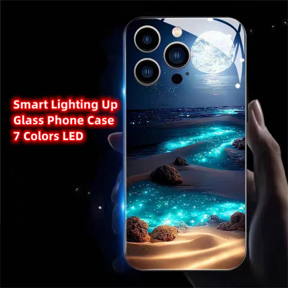 Pretty Moonlight Beach Sound Control LED Flash Cases Luminous Cover For Samsung S26 S25 S24 S23 S22 S21 S20 FE Plus Ultra A54