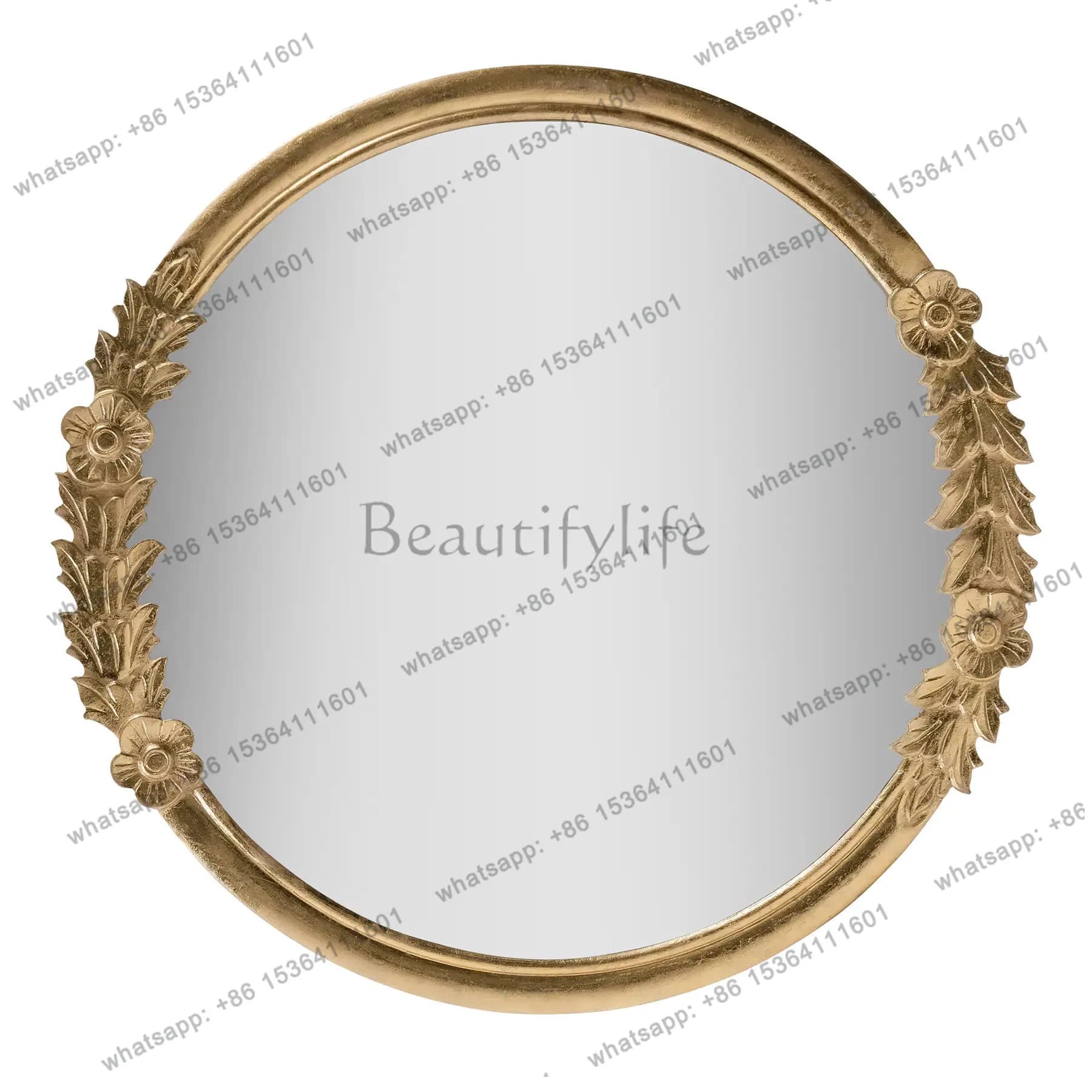 American Carved Round Makeup Mirror Vintage European Wall Mounted Dresser Mirror
