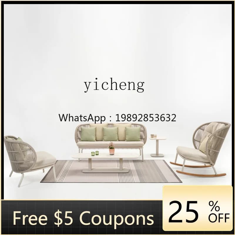 Balcony Leisure Sofa Rattan Chair Woven Lazy Backrest Coffee Table Three-Piece Combination Outdoor Garden