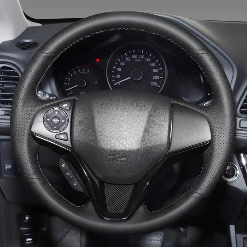 DIY Hand Sewn Genuine Leather Steering Wheel Cover Wrap For Honda VEZEL XRV GREIZ GIENIA FIT CITY Car Interior Accessories