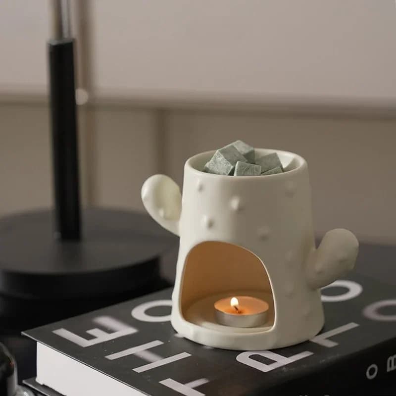 Cactus Shape Ceramic Oil Burner Aromatherapy Diffuser Holder Wax Melting  Heating Wax Melting Stove  for Home Desktop Gift
