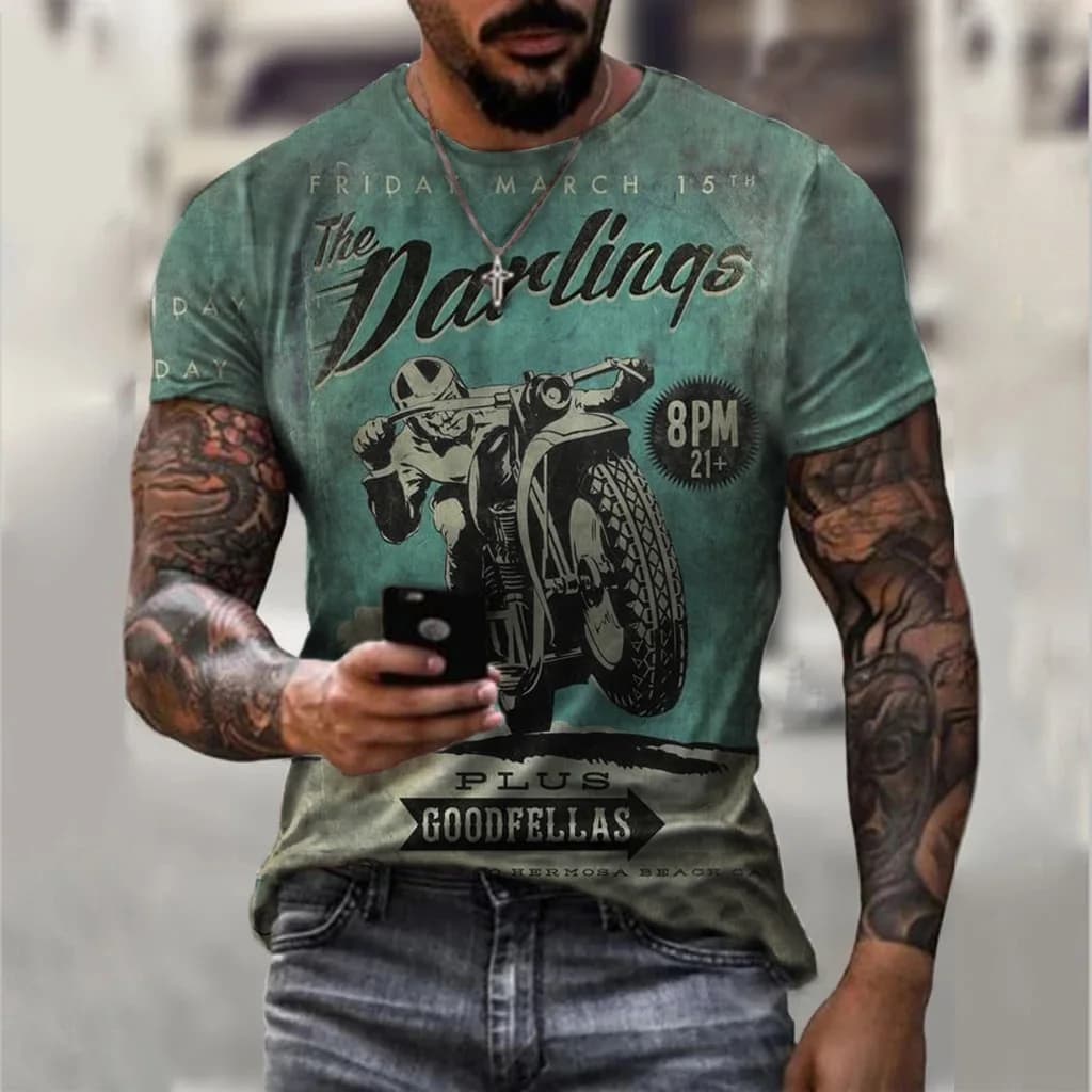 Men's Vintage Union Jack Moto T-Shirt 3D Print British Flag Biker Tee High-Quality Breathable Retro Graphic Shirt For Biker Fans