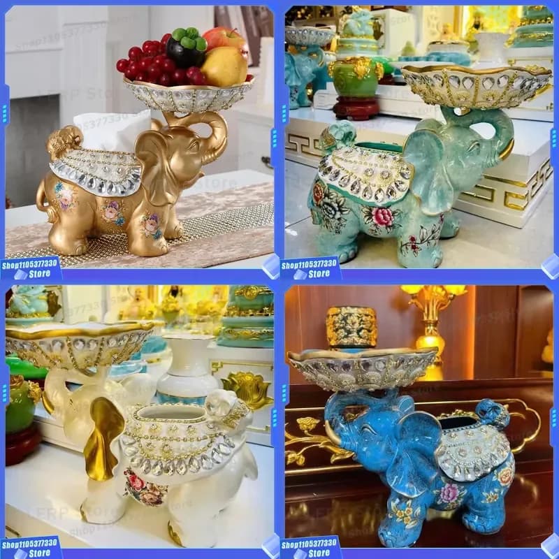 Creative Elephant Storage Box Tissue Holder for Living Room Coffee Table Dining Area Decorative Cartoon Bead Ornament