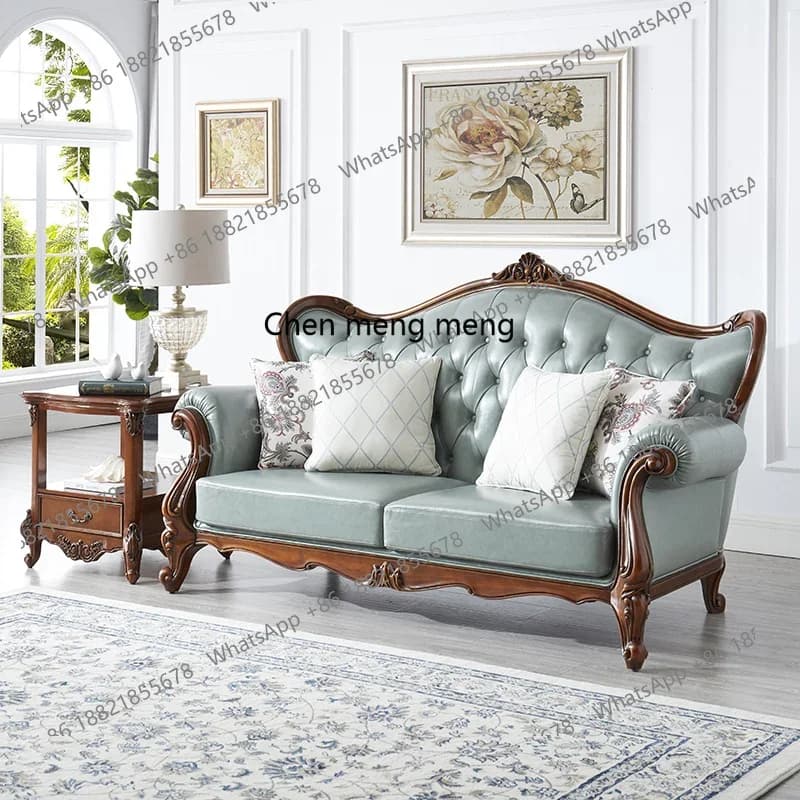 European-style Solid Wood Sofa American-style Country Living Room Simple Small Apartment Carving R