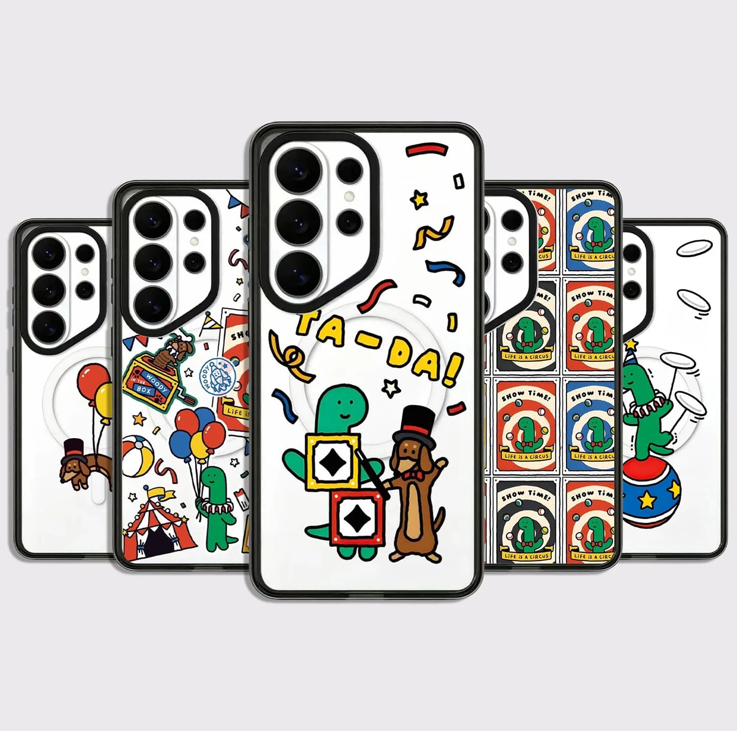 Cartoon Circus Acrylic Black Border Case for Samsung Galaxy S26 S25 S24 S23 Ultra S26U S24+ S25+ S26 Plus Protective Case