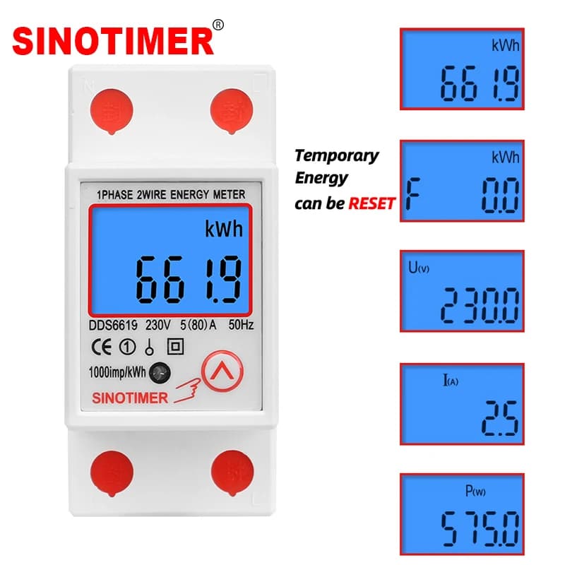 Din Rail LCD Digital Backlight Single Phase Energy Meter kWh Power Consumption Meter Wattmeter Electronic AC 220V 80A Reset Zero