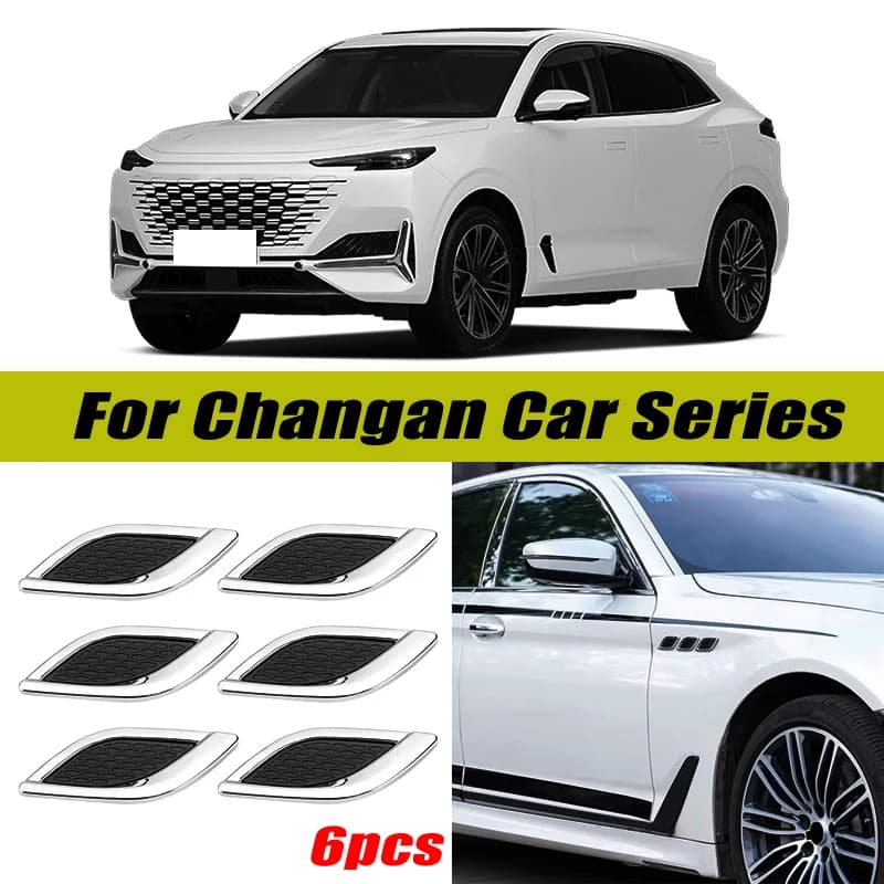 6Pcs Chrome / Black 3D Car Side Fender Air Vent Hood Scoop Outlet Cover Decorative Trim For Changan Car Series