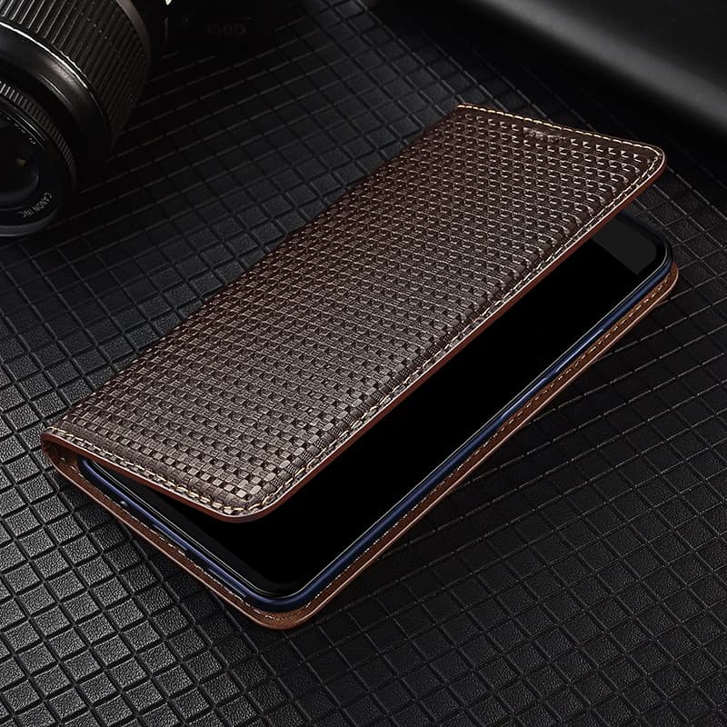 For Xiaomi Poco X3 X4 X5 X6 X7 Pro NFC GT Neo 5G Grass Mat Pattern Genuine Leather Wallet Flip Phone Cover Case Cowhide Non-Slip