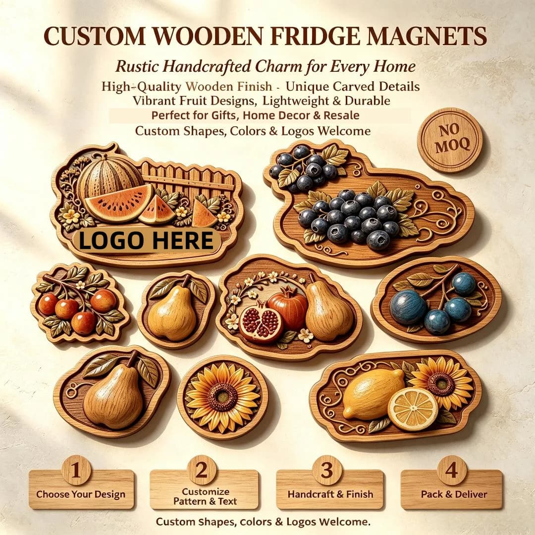 Wholesale Custom 3D Wooden Refrigerator Magnet Colorful Die Cut Wooden Fridge Magnet Custom Design Fine Workmanship Souvenir