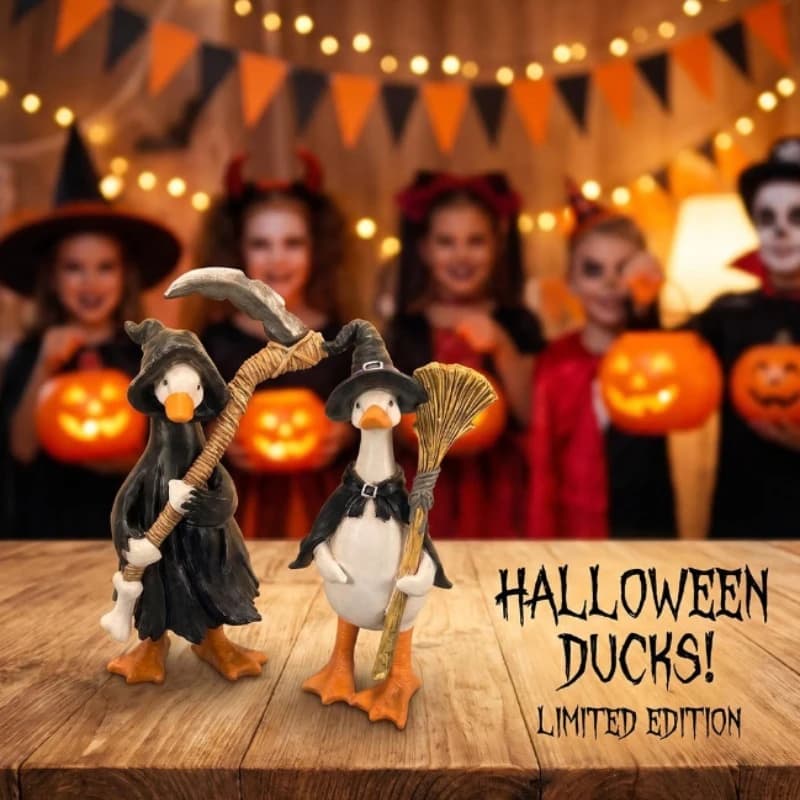 Cute Cartoon Halloween Duck Ornament Vivid Painting Sturdy Resin Craft for Party Scene Layout Shop Window Display Decor