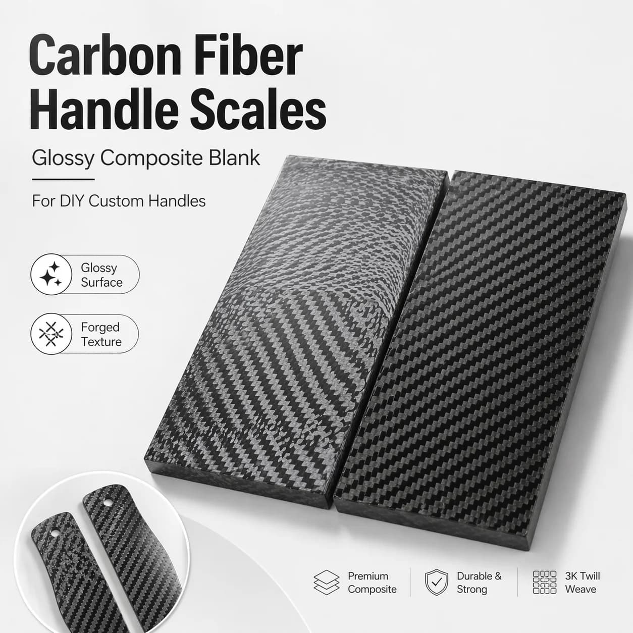 Carbon Fiber Knife Handle Scales Glossy Composite Sheet Blank for DIY Custom Handles