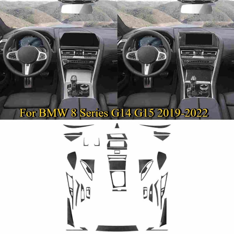 For BMW 8 Series G14 G15 2019-22 Soft Carbon Fiber Car Central Control Gear Panel Cover Trim Interior Full Kits Accessories LHD