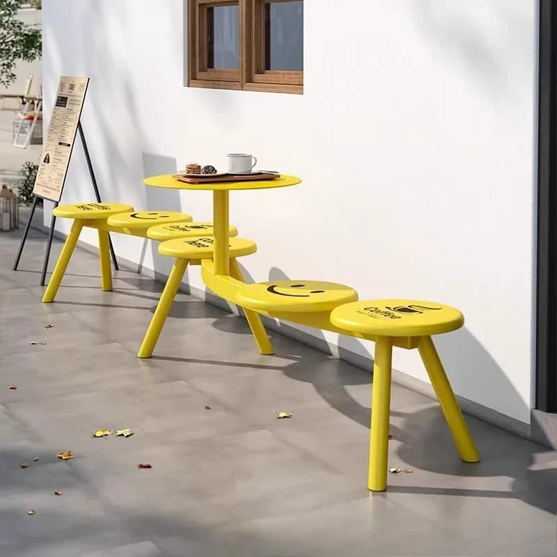 Cream Wind Outdoor Table and Chair Terrace Milk Tea Coffee Hotel Outside Round Smiley Bench Patio Leisure