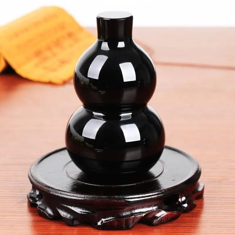 Chinese  Feng Shui Black Obsidian Gourd Art and Craft Decoration Meant To Bring Happiness Weath Bless Luck