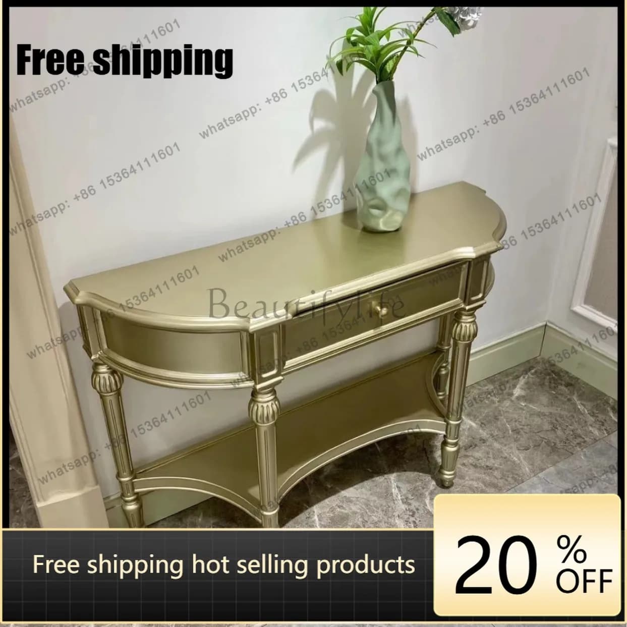 hot American semicircular entrance table entrance corridor light luxury entrance cabinet French retro shelf