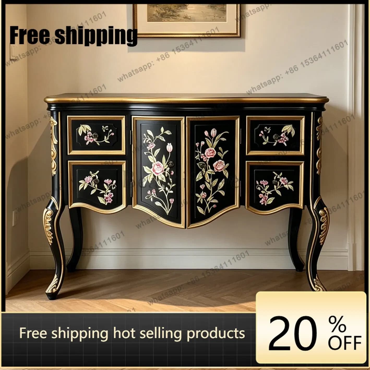 LD25 European retro entrance cabinet black painted storage decorative cabinet
