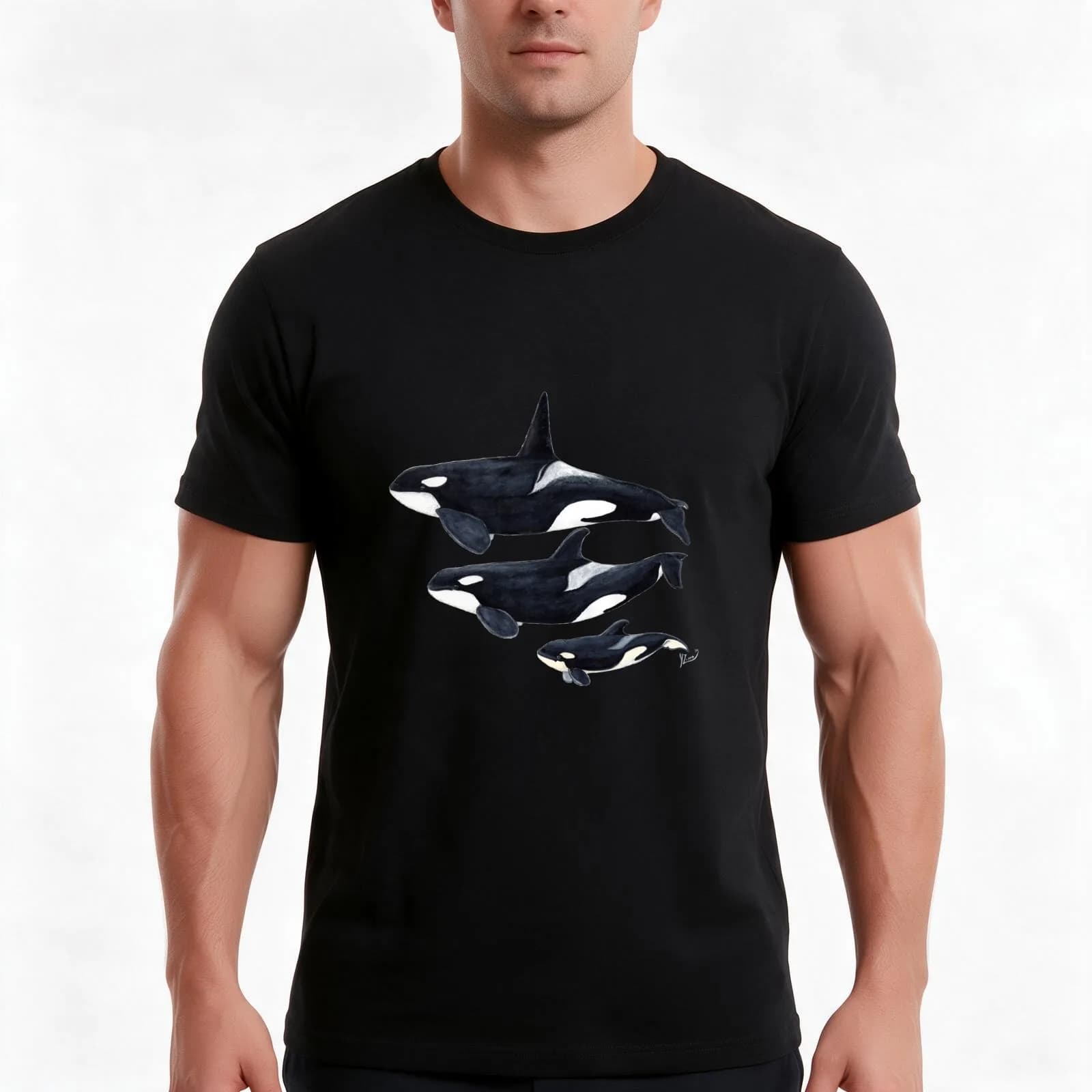 Orca T-Shirt, Summer Casual Cotton Tee, Oversized Streetwear Tops, Vintage Graphic Print, Loose Fit Short Sleeve, 100% Cotton