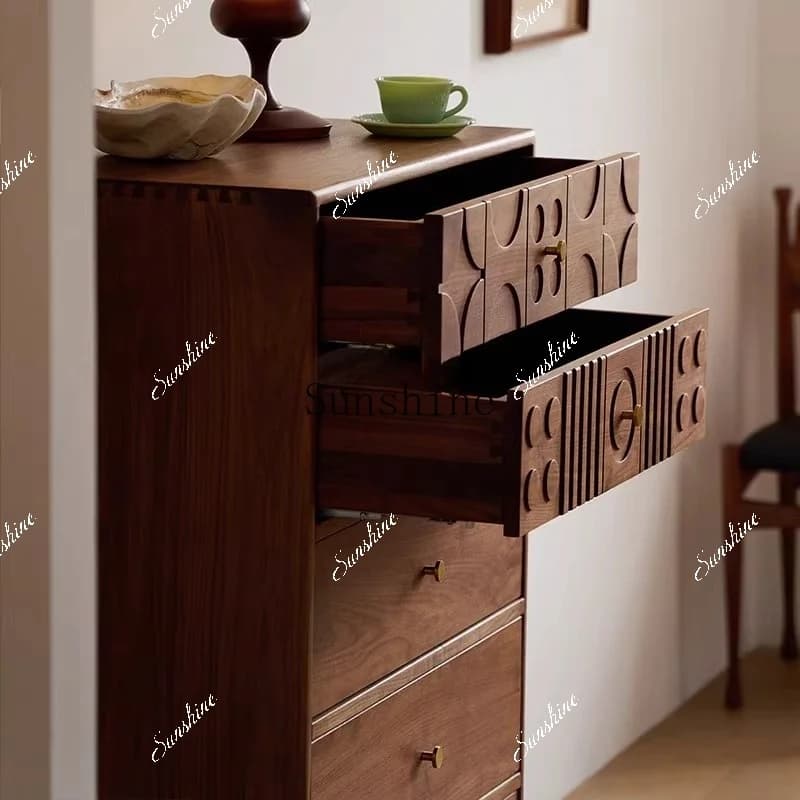 Nordic log storage simple medieval storage living room five bucket side cabinet  FT