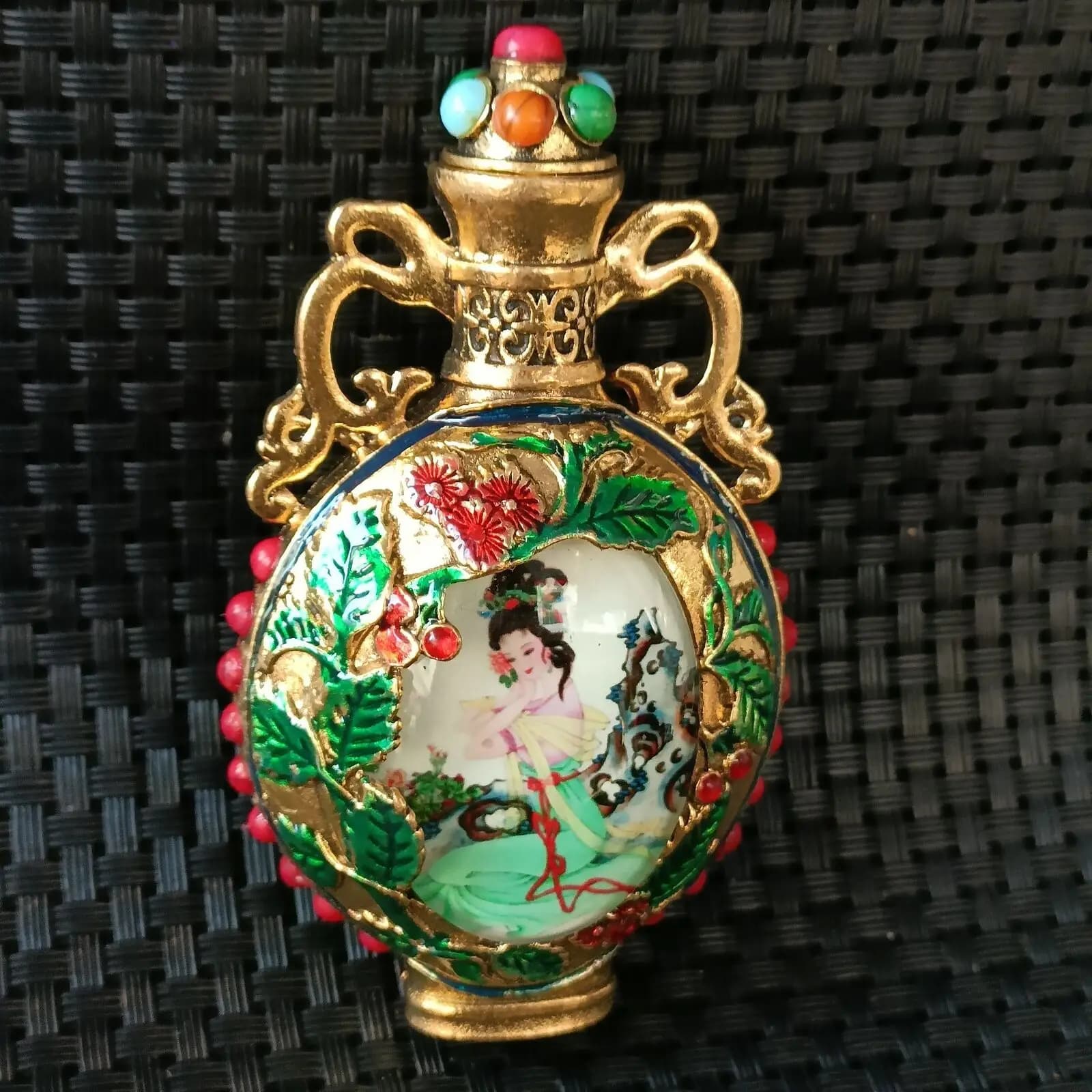 Chinese antique high-end cloisonne bronze body luminous snuff bottle
