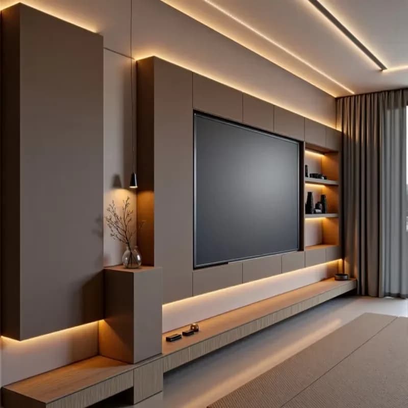 custom european modern tv cabinet simple design with hidden storage smart wall unit in wood for living room factory